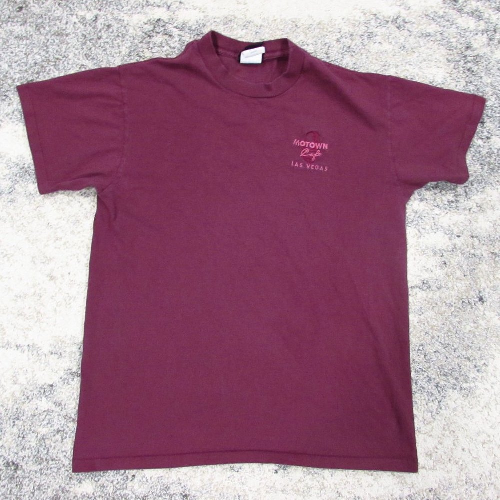 Vintage Motown Cafe Shirt Men's Large Maroon Embroidered Las Vegas Single Stitch